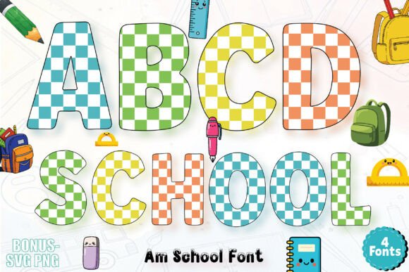 Am School Checkered Alphabets: A Vibrant Font Bundle for Creative Learning